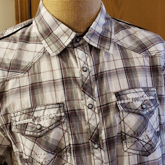 Bke pearl snap purple black short sleeve western - Picture 1 of 6